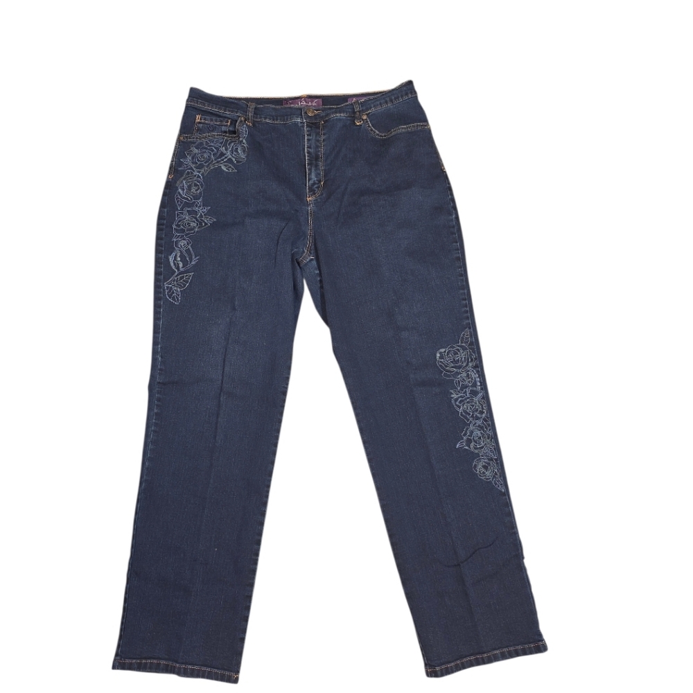 Gloria Vanderbilt Women's Amanda Jeans Sz 16 Floral Details Stretch Plus